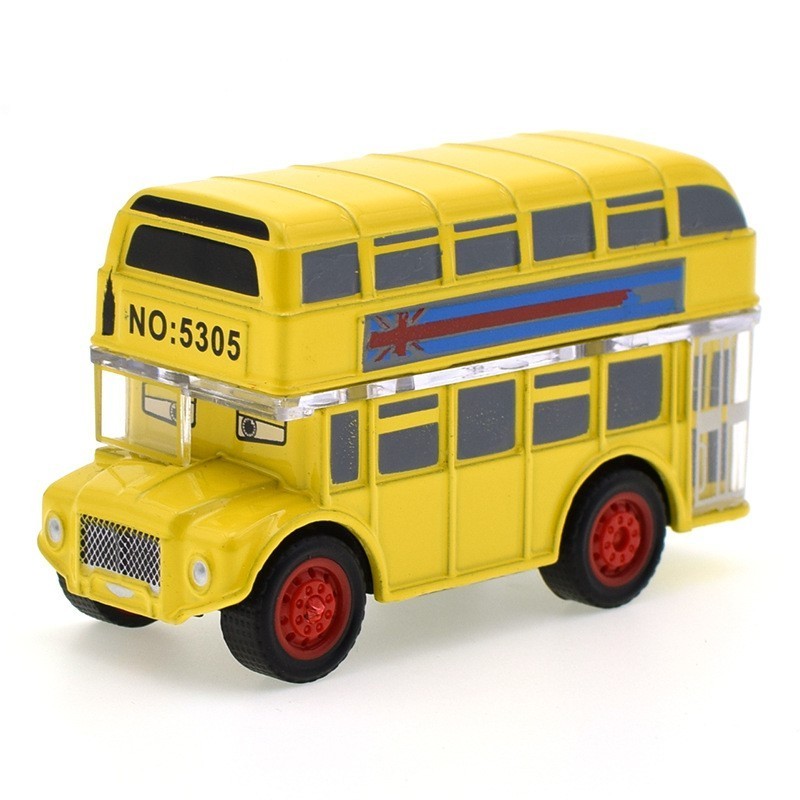 Toys new Small pull back metal toy bus Yellow plastic toy double-decker bus HN954796