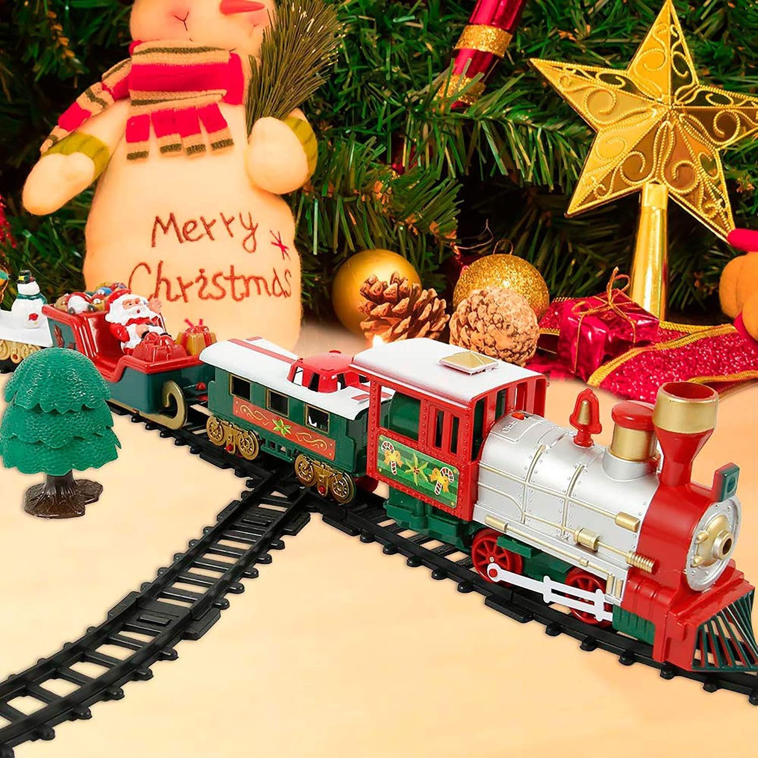 Christmas plastic toy train manufacturers Funny rail train with Santa Claus sleigh HN305049