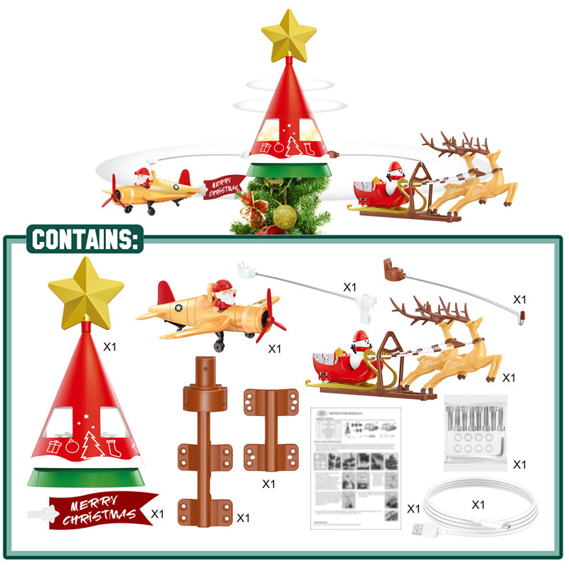 2024 Hot selling gift christmas led toy items for Xmas Flying Santa sleigh Xmas Trees LED light Scene Christmas star HN967632