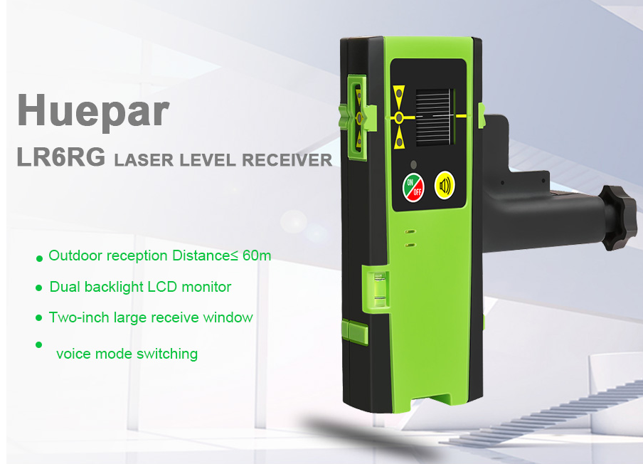 Huepar LR-6RG with LED Display Outdoor Mode Laser Detector Pulsing Detect Red&Green Beam Cross Line Laser Level Receiver