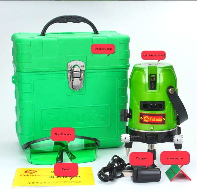 Hot sale Fukuda Green Laser Level 5 Line 1 Point 360 Rotary Ek-469GJ lithium-ion battery Cross line Level/Rotary laser