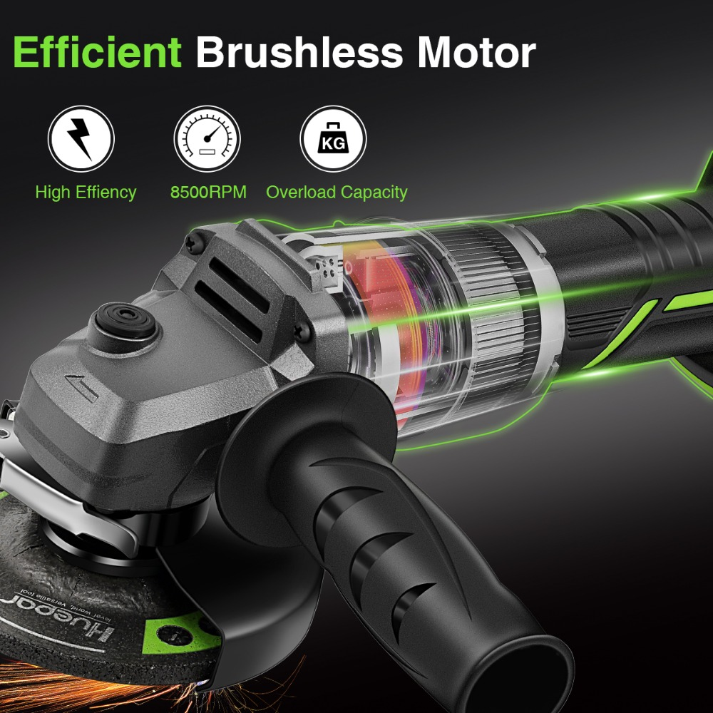 High-end Huepar Cordless Angle Grinder  AG10BL-1200  Li-ion Battery&Handle  Brushless Cut- Off