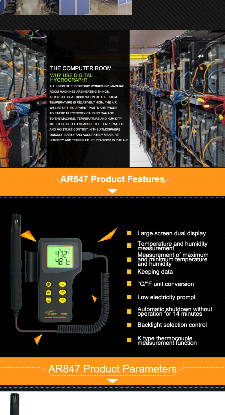 SMART SENSOR AR847+ Humidity and Temperature Meter ,hygrometer, Hytro-thermometer, thermo-hygrometers, Psychrometer