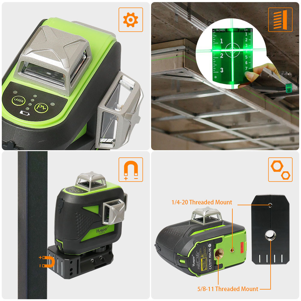 Huepar 603CG  3D 12 Lines Self-Leveling 360  Vertical & Horizontal Green Beam Laser Level