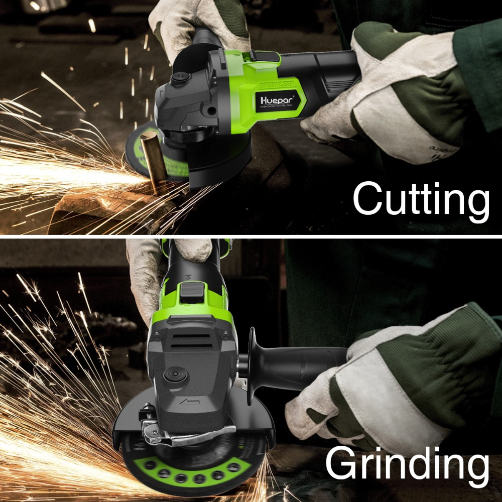 High-end Huepar Cordless Angle Grinder  AG10BL-1200  Li-ion Battery&Handle  Brushless Cut- Off