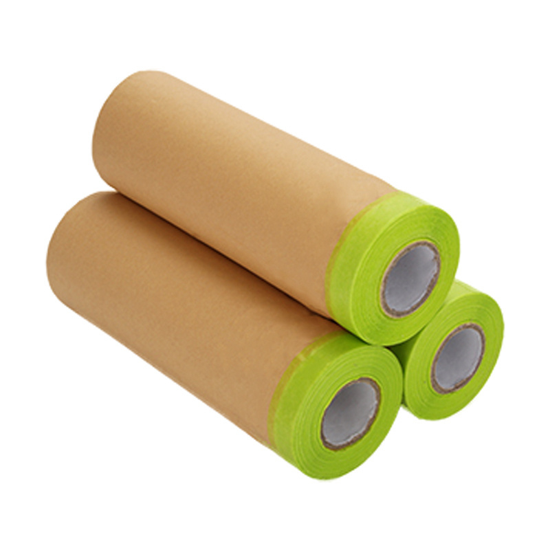 Heat Resist Car Cover Painting Pre Taped Pe Auto Protective Paint kraft paper Masking Film