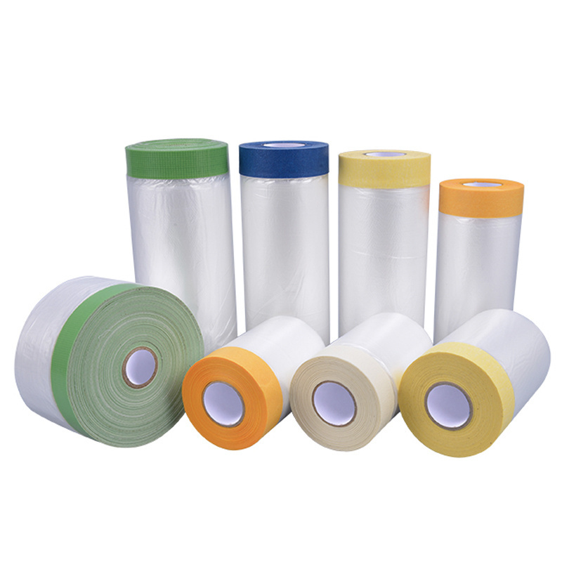 Pre Taped Masking Paper Film Transparent Furniture Protective Roller Covering Tape