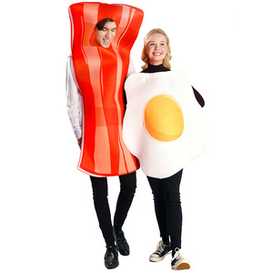 Halloween adult Couple poached egg Bacon party costume Halloween party masquerade ball funny food cosplay costume