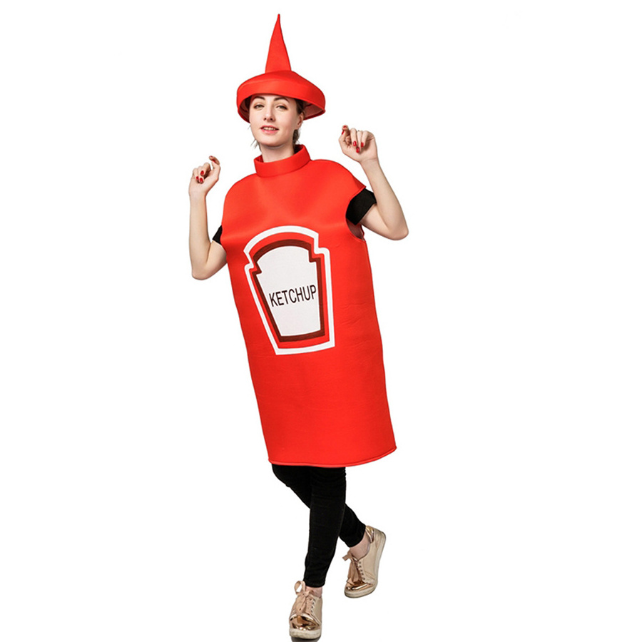 Halloween Adult Red Yellow Male and Female Couples Mustard Ketchup Costume Carnival Funny Role Play Stage Costumes