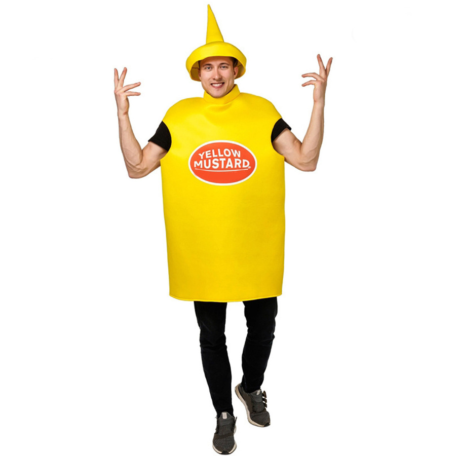 Halloween Adult Red Yellow Male and Female Couples Mustard Ketchup Costume Carnival Funny Role Play Stage Costumes