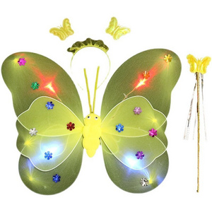 Glowing Butterfly Wings LED Flashing Magic Wand Flower Fairy Set Wonderful Party Decor Girls' Graduation Ramadan Celebration