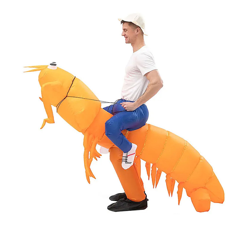 Unisex Inflatable Shrimp Costume for Adults Christmas Party Fancy Dress Polyester Material Cosplay Animal Mascot Halloween Party