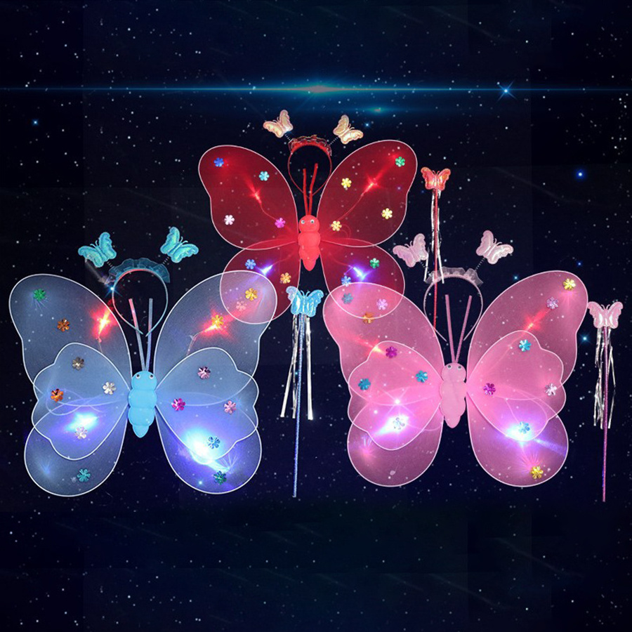 Glowing Butterfly Wings LED Flashing Magic Wand Flower Fairy Set Wonderful Party Decor Girls' Graduation Ramadan Celebration