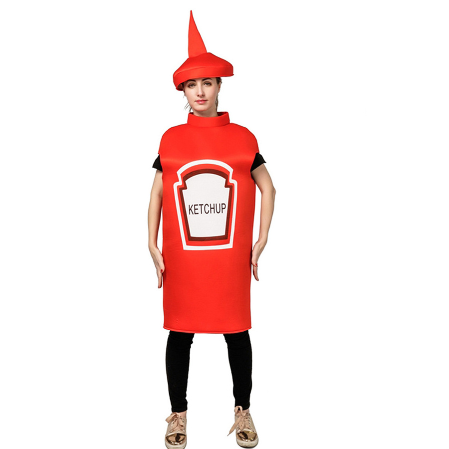 Halloween Adult Red Yellow Male and Female Couples Mustard Ketchup Costume Carnival Funny Role Play Stage Costumes