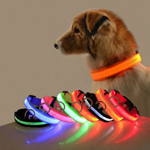 Colored pet LED collar Retractable Reflective PP Leash Flashlight Led Dog Collar Lighting Walking with USB charger