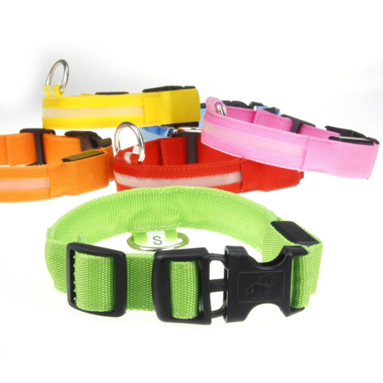 Colored pet LED collar Retractable Reflective PP Leash Flashlight Led Dog Collar Lighting Walking with USB charger