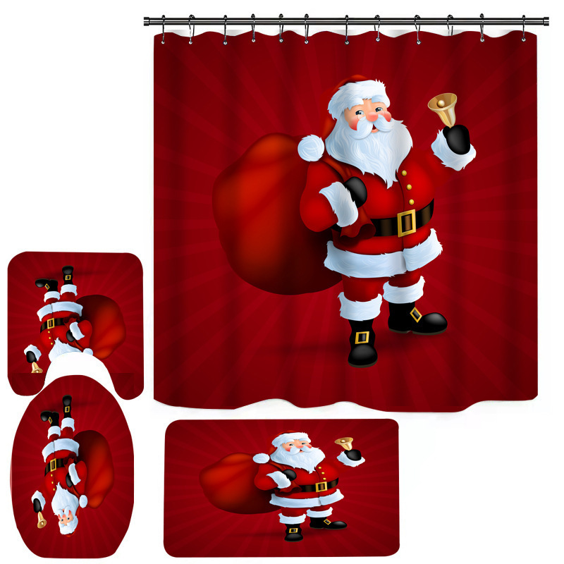 Christmas Printing Custom Design bathroom rug set 4 Pcs bathroom shower curtain set