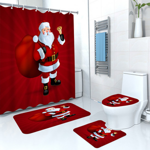 Christmas Printing Custom Design bathroom rug set 4 Pcs bathroom shower curtain set