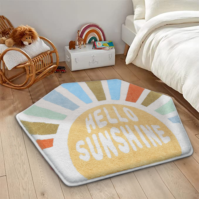 Sunshine Hexagon Non-Slip Nursery Rug Ultra Soft Play Carpet Rainbow Rug for Baby Girls Bedroom