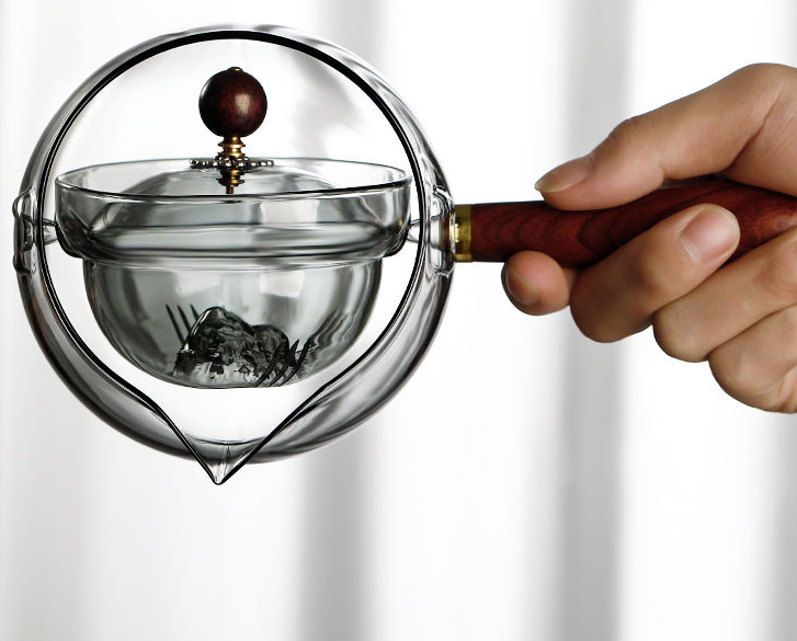 360 rotating glass material teapot with infuser semi automatic glass teapot