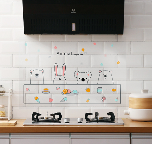 Waterproof and Oilproof Cartoon Kitchen Decal for Wall Fridge Stickers Vinyl Decor for Cooking Bench Lockers Refrigerator