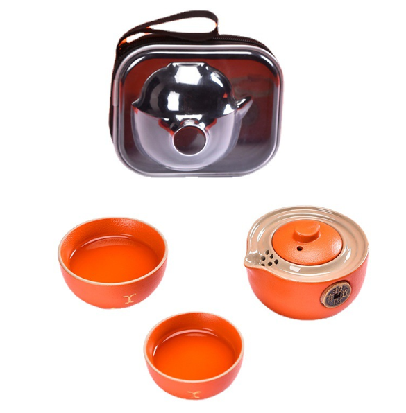 Portable Quik Cup travel tea set outdoor one pot and two cups ceramic Kung Fu tea set business gift in the Year of the Rabbit