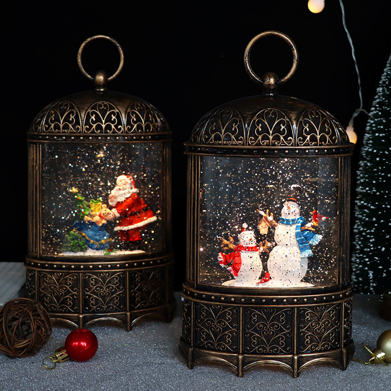 Christmas Snow Globe Lantern with Music Bird Cage Santa Claus Glittering Singing Lighted Lantern Lamp for Christmas Home Decor