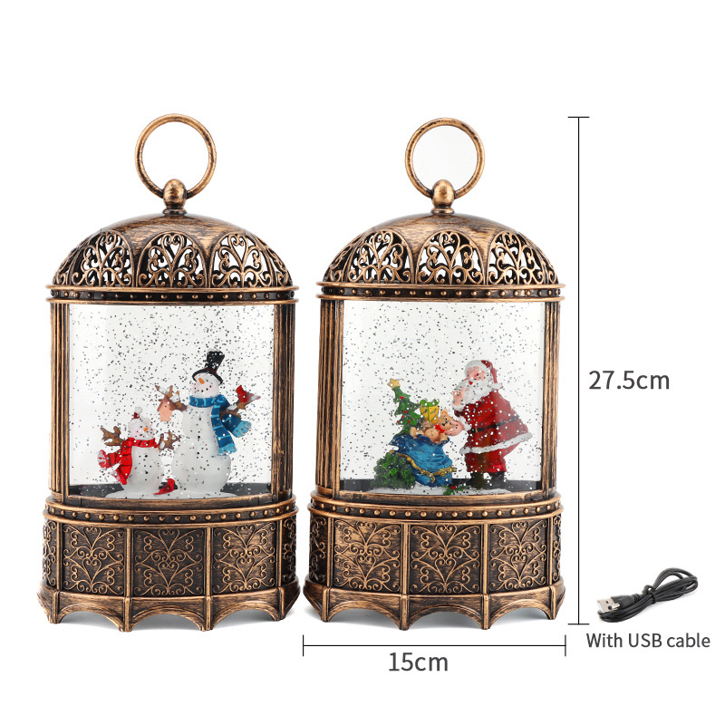 Christmas Snow Globe Lantern with Music Bird Cage Santa Claus Glittering Singing Lighted Lantern Lamp for Christmas Home Decor