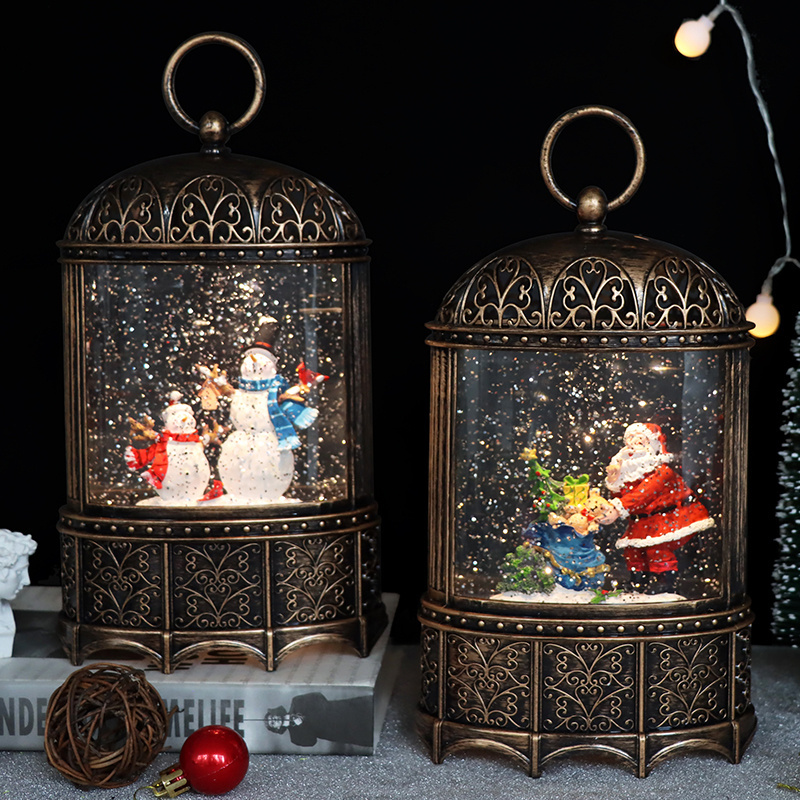 Christmas Snow Globe Lantern with Music Bird Cage Santa Claus Glittering Singing Lighted Lantern Lamp for Christmas Home Decor