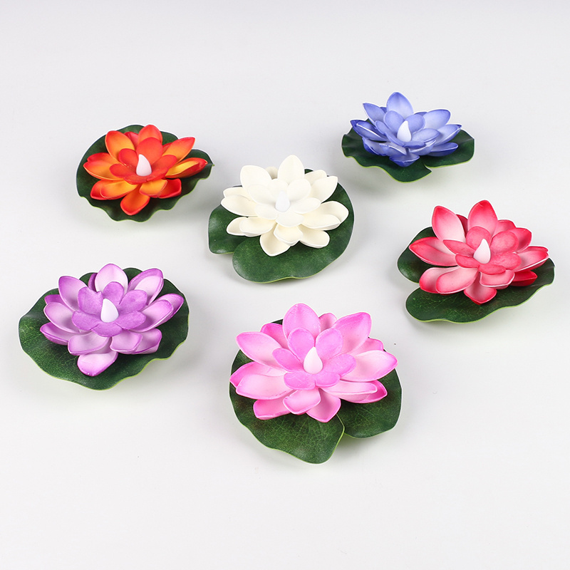 LED Artificial Lotus-shaped Colorful Changed Floating Flower Lamps Water Swimming Pool Wishing Light Water sensitive candles