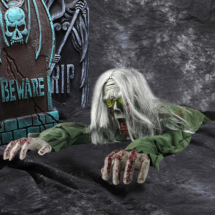 Halloween  Electric Crawling Ghost Long Hair Horror Voice Skeleton Bar Haunted House Zombie Animated Props Horror Party Decor