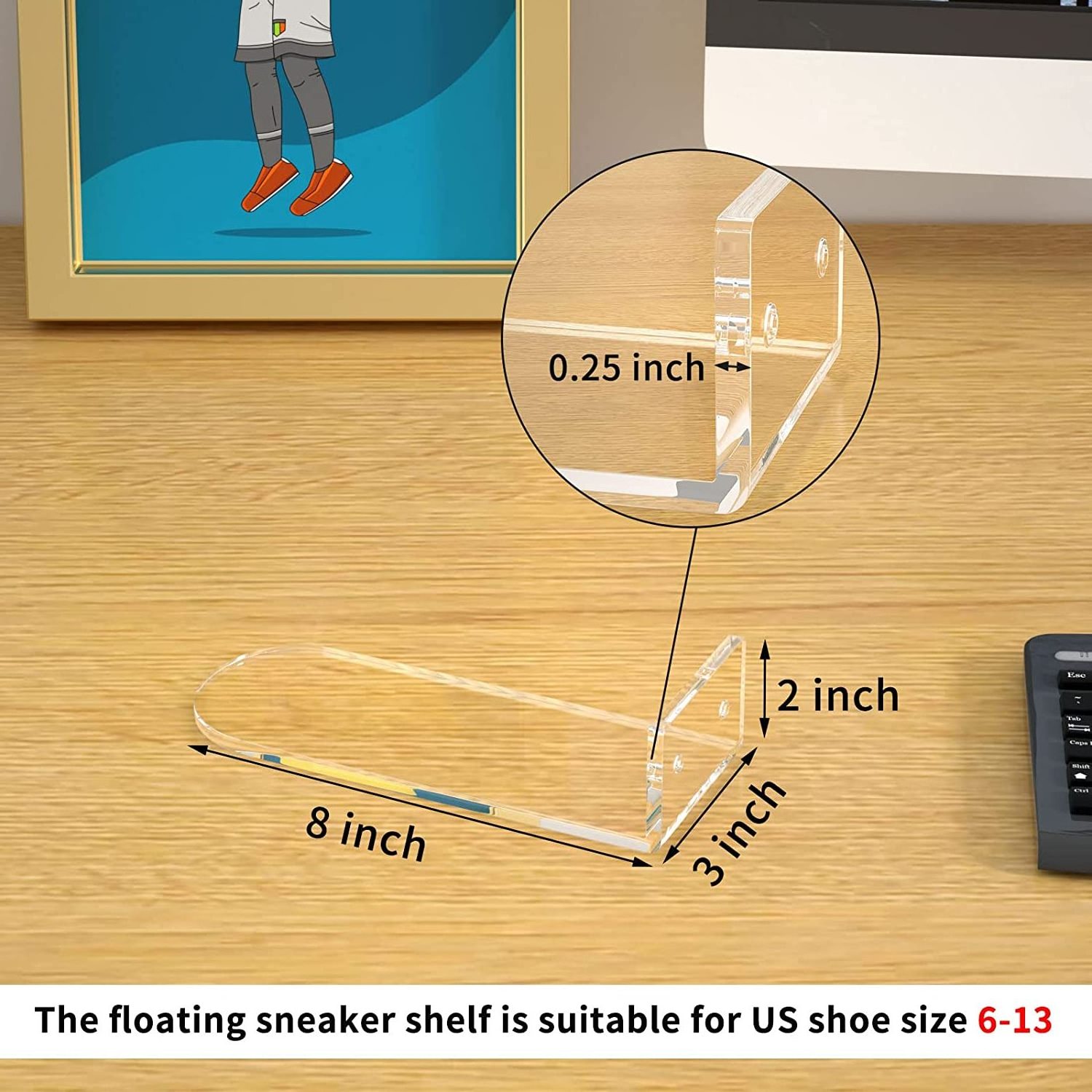 Huisen Floating Wall Mounted Clear Acrylic Shoe Shelf to Display Collectible Shoes