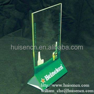 Huisen outdoor restaurant Acrylic triangle base table top holder,fast food menu holder for counter display