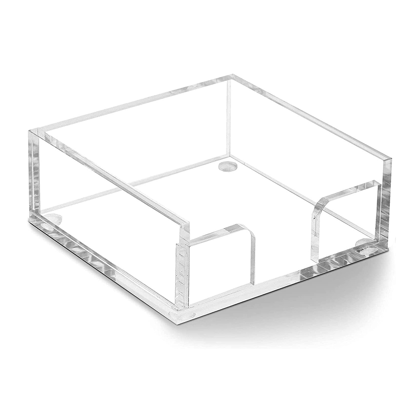 Square Clear Acrylic Memo Notepads Sticky Tray Holder for Home, School, Office Desk Organization