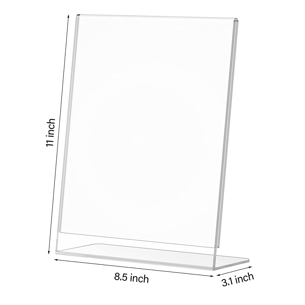 Slant Back Acrylic Sign Holder 8.5 x 11 Inches Stands for Display,  Flyer Holder, Menu Holder Paper Stand