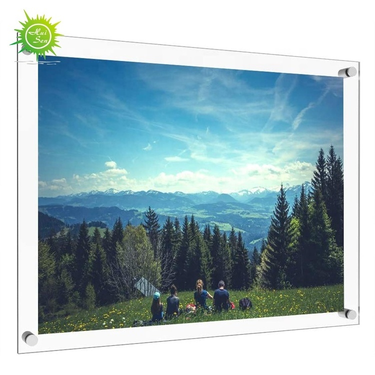 18x24 24x36 27x27 30x40 Acrylic Floating Wall Mounted Artwork Poster Frame with Brushed Metal Standoffs