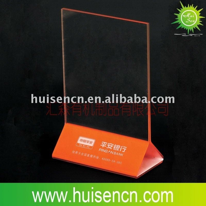 Huisen outdoor restaurant Acrylic triangle base table top holder,fast food menu holder for counter display