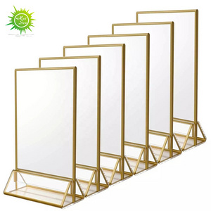 Custom table top gold border frame 4x6 5x7 8.5 x 11 menu display stand acrylic sign holder