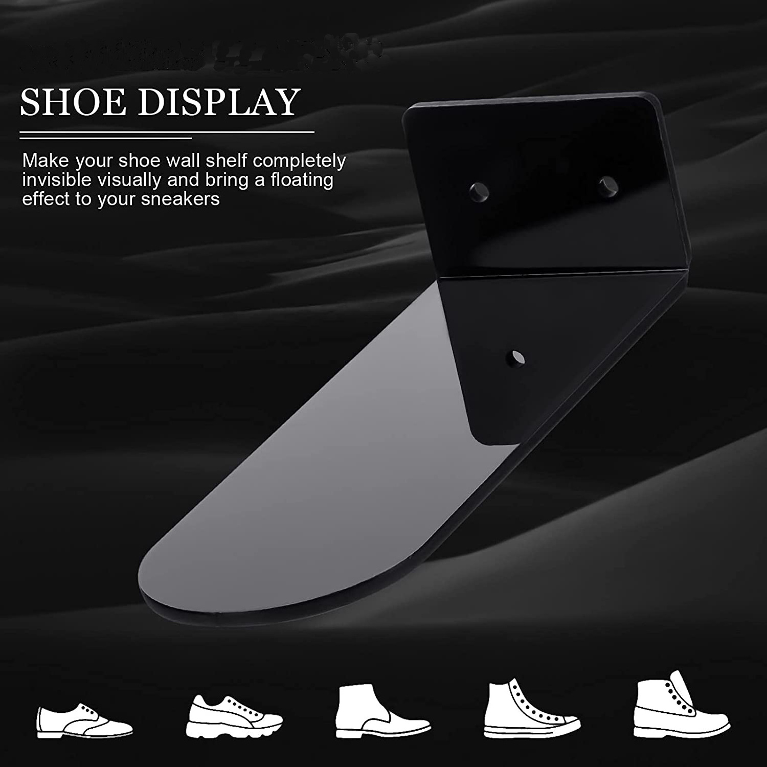 Huisen  Wall Mounted Floating Black Acrylic Shoe Shelf for Displaying Collectible Shoes