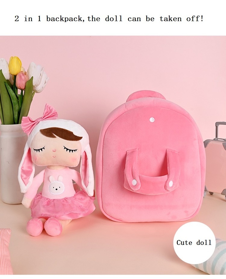 Metoo New Styles 2 in 1 Pink Rabbit Mini Plush Backpack Toys Girls Bunny Custom Plush Backpack for Kids with Toys Plush