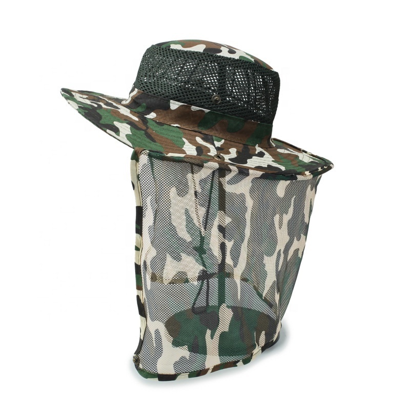 Large Brim High Top Bucket Hat Full Sublimation Print Camo Safari Fisherman Hat With Back Net Flap Neckshade Fishing Bucket Cap