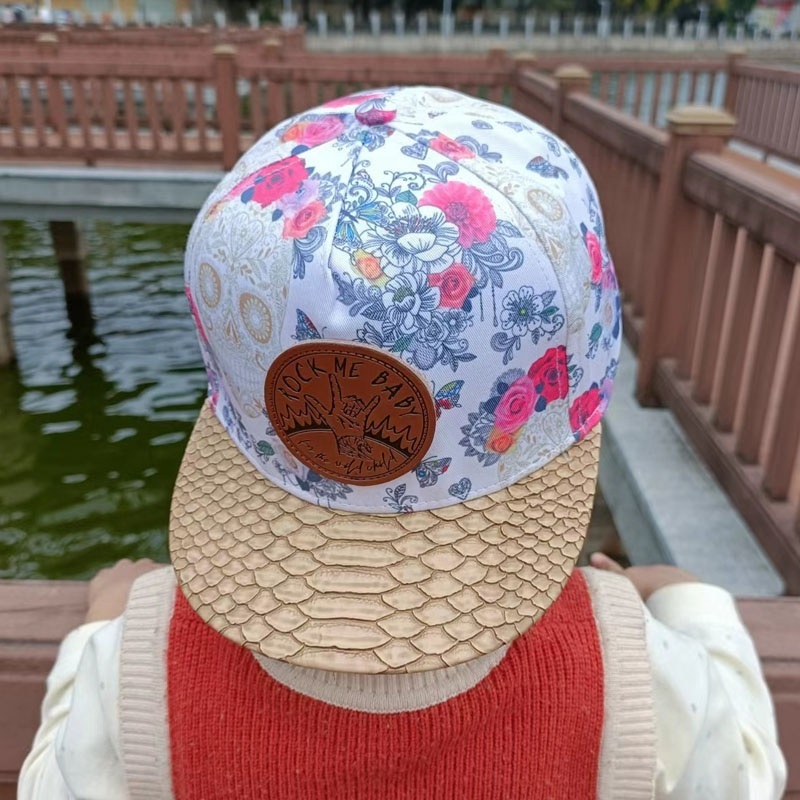 2023 New Embossed Leather Patch Kids Sports Caps Children Toddler Printed Flat Plastic Snap Back Hats