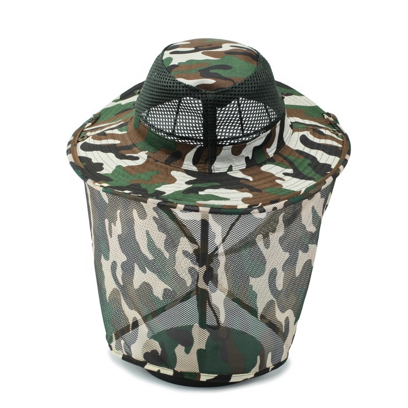 Large Brim High Top Bucket Hat Full Sublimation Print Camo Safari Fisherman Hat With Back Net Flap Neckshade Fishing Bucket Cap