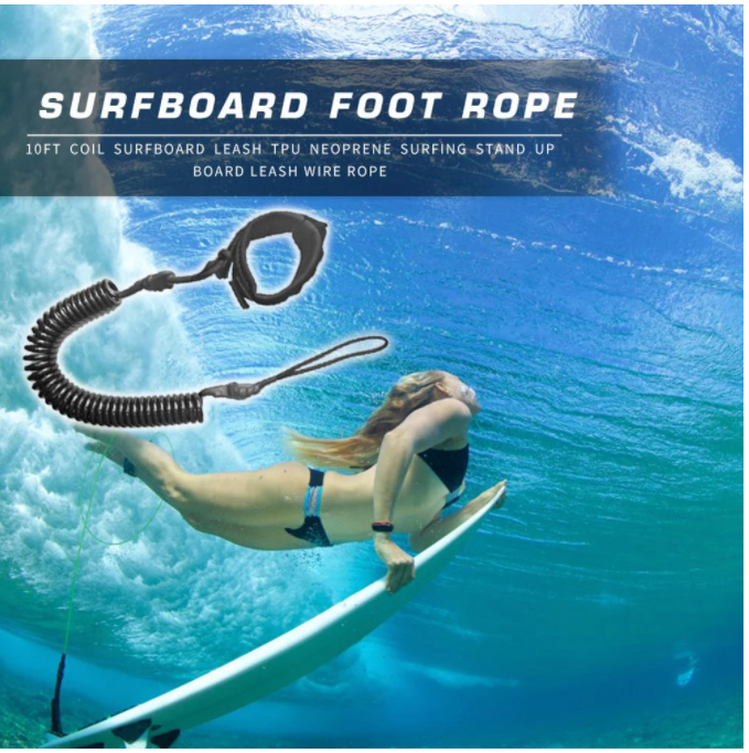 10 Feet Coiled Surfboard Leash Surfing Stand UP Paddle Board Ankle Leash Sup Board Foot Leg Rope Surfboard Raft Kayak Rope