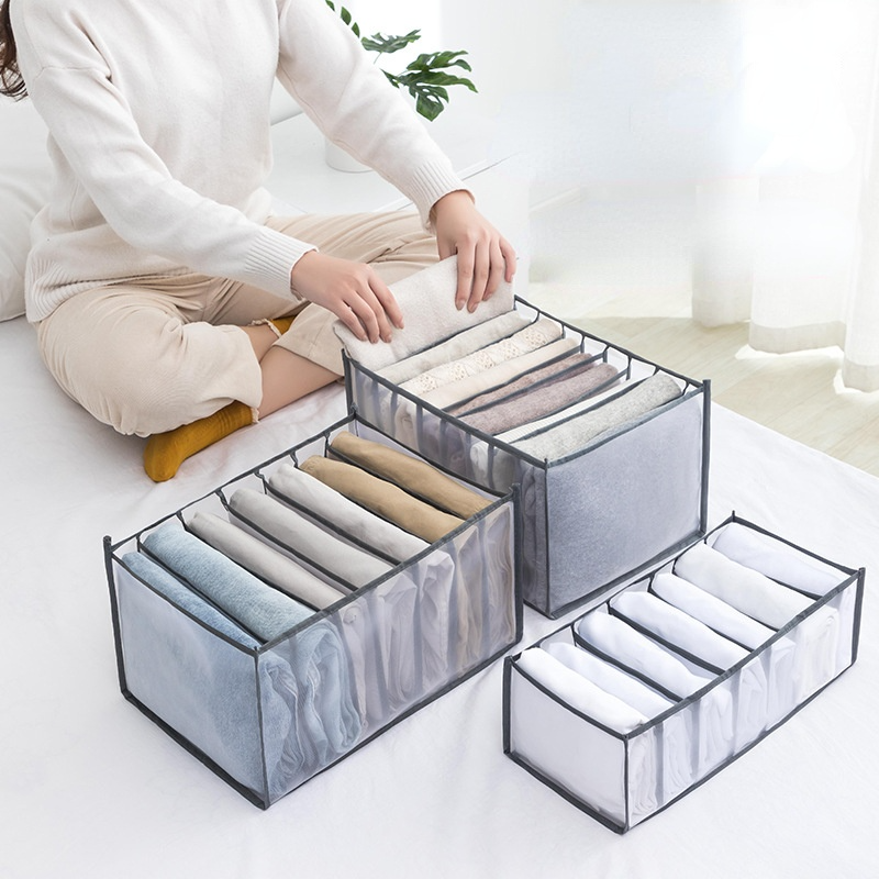 7 Grids Jeans Storage Box Closet Wardrobe Clothes Compartment Boxes Drawer Jeans Socks Separation Organizer Pants Storage