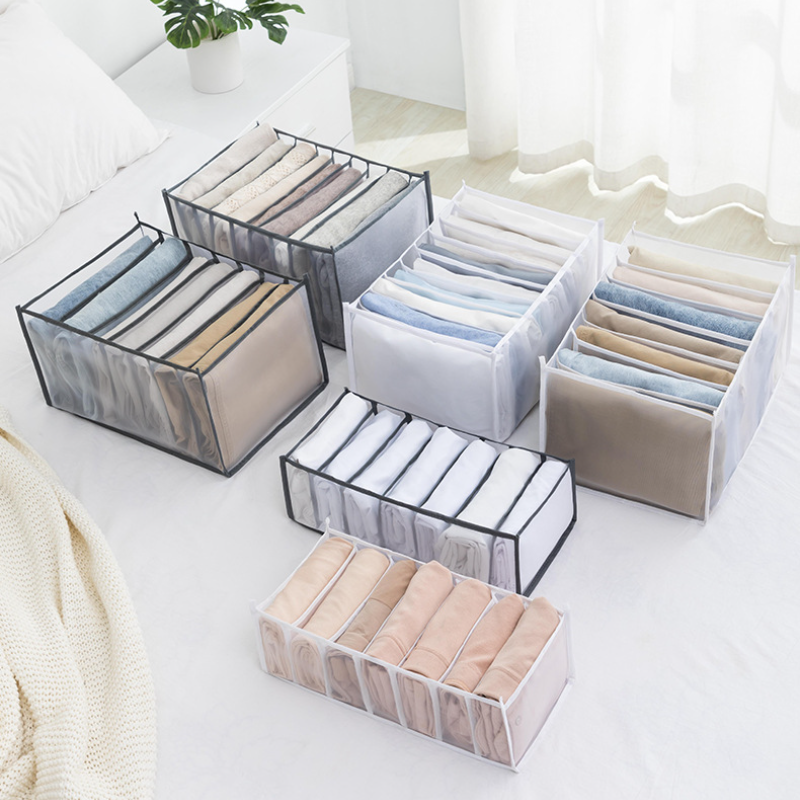 7 Grids Jeans Storage Box Closet Wardrobe Clothes Compartment Boxes Drawer Jeans Socks Separation Organizer Pants Storage