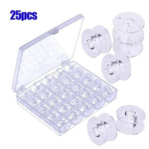 25Pcs Clear Sewing Machine Bobbins Spools Empty Bobbins Spools Plastic Storage Box For Home Sewing Accessories Tools