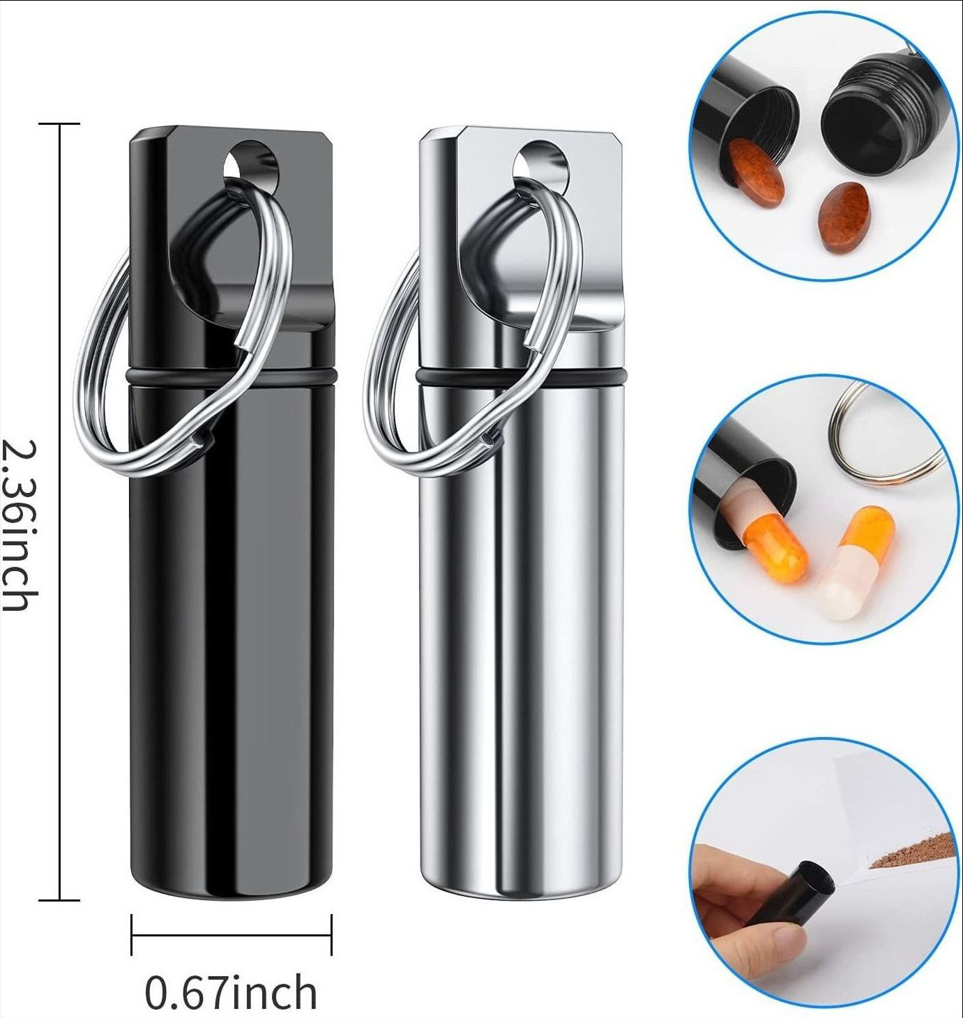 High Quality Mini Pocket Container Waterproof Aluminum Medicine Pill Box Case Bottle Holder Pill Bottle Keychain