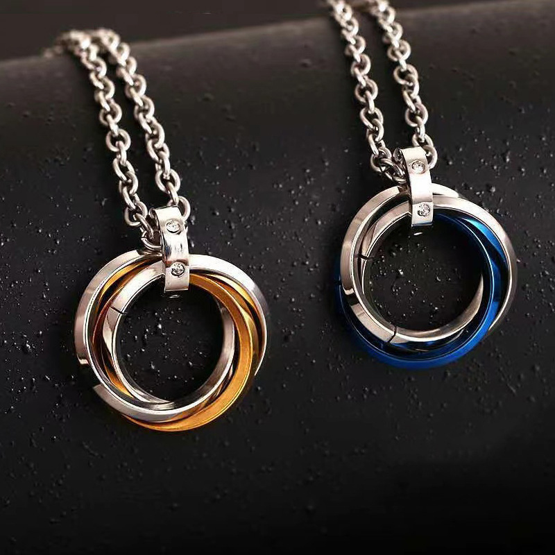 High Quality Circle Pendant Necklace Jewelry Accessories Silver Black Triple Interlocking Rings Necklaces For Men Women