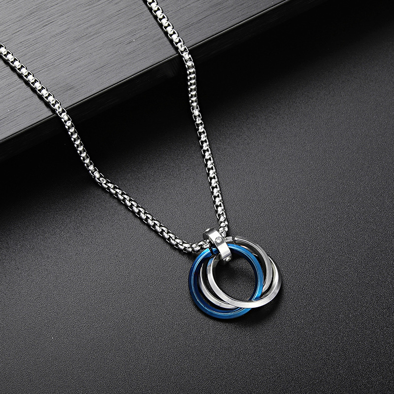 High Quality Circle Pendant Necklace Jewelry Accessories Silver Black Triple Interlocking Rings Necklaces For Men Women